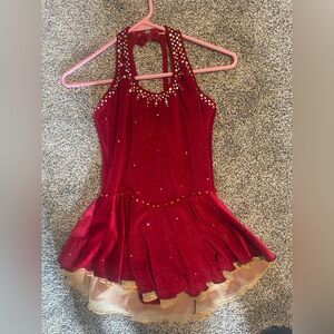 Iskatewear Red Velvet Ice Skating Dress with Rhinestones